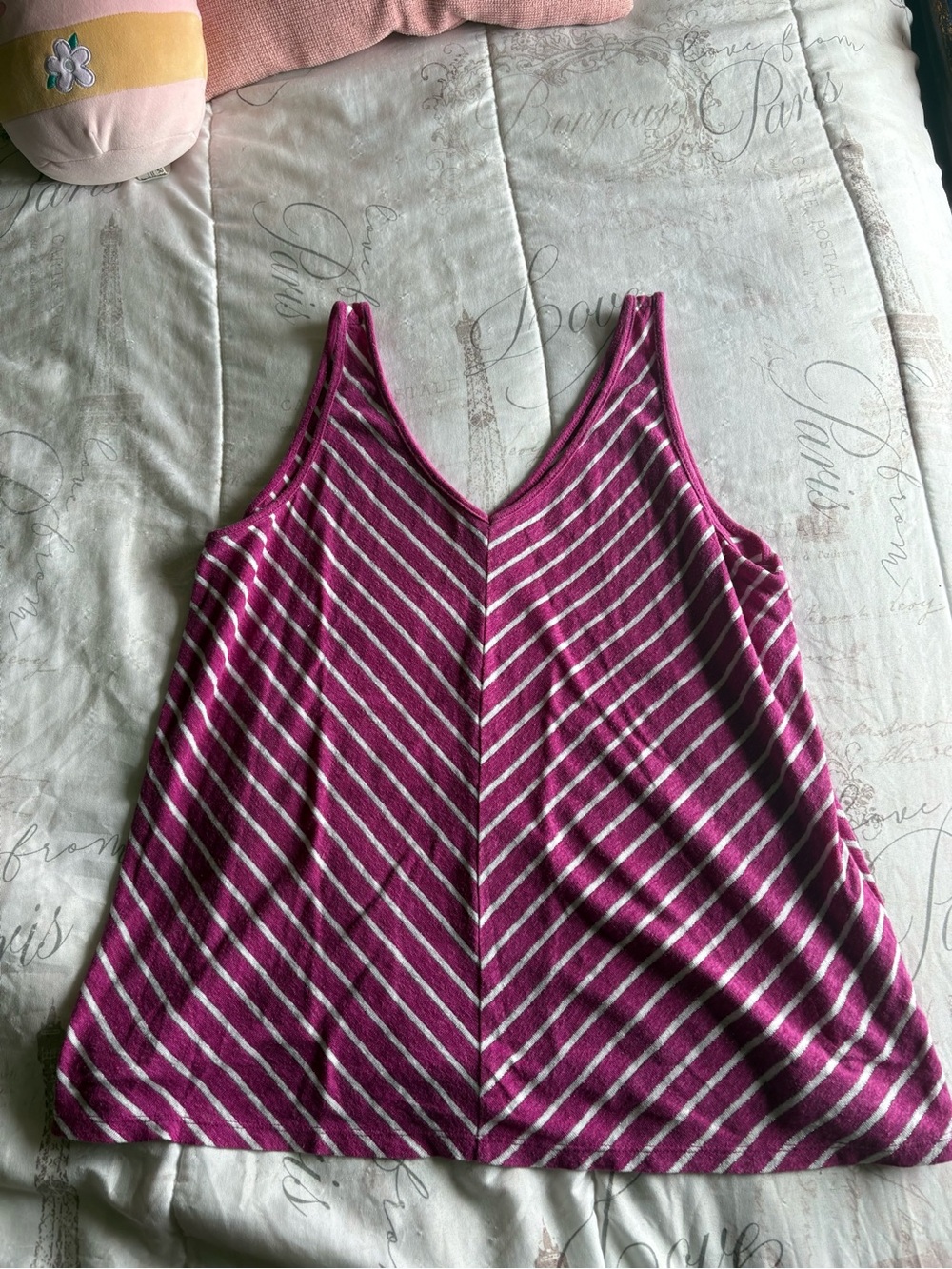 LOFT Striped V-Neck Tank Top in Magenta and White